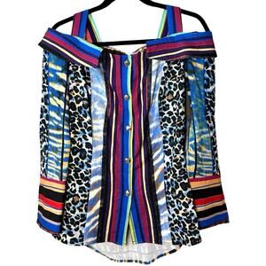Alberto Makali Women’s Off The Shoulder Multi-Pattern Boho Blouse Size Medium